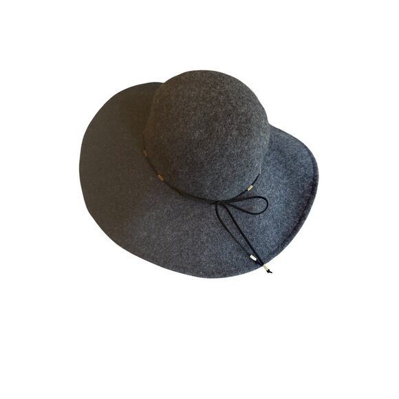 Wide Brim Felt Hat Gray Wool Blend Black Cord & Gold Accents One Size - Picture 2 of 5